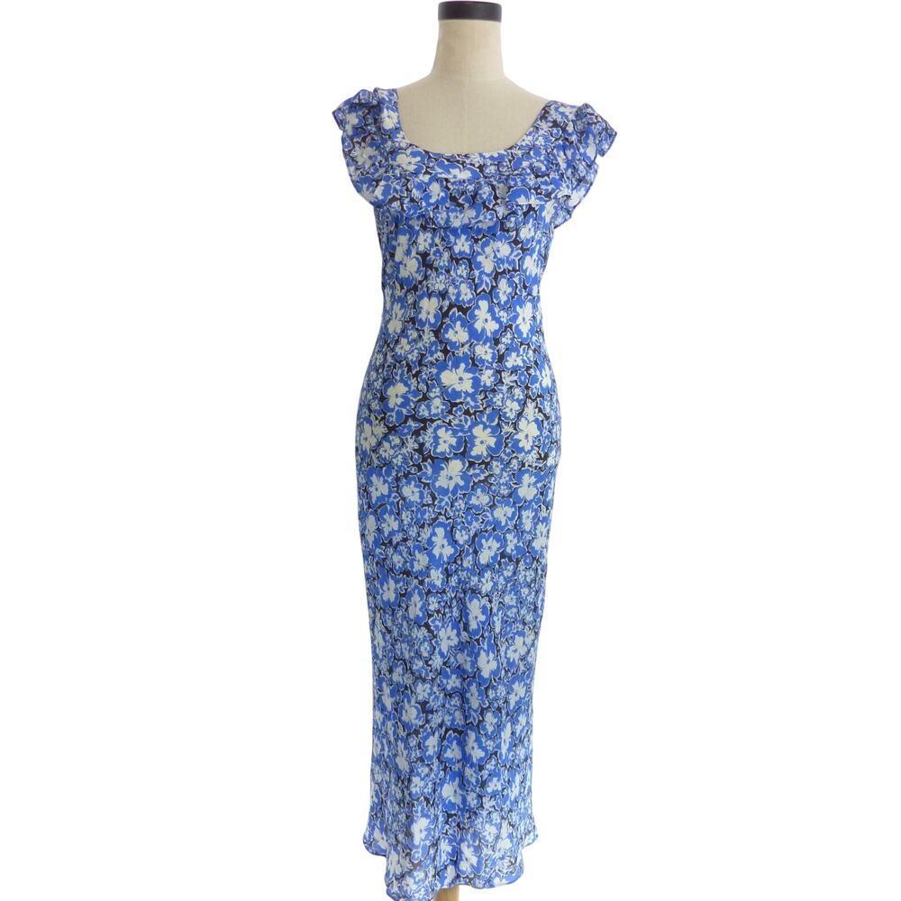 Realisation Par Womens The Lou Dandelion Blue Silk Floral Dress Size S